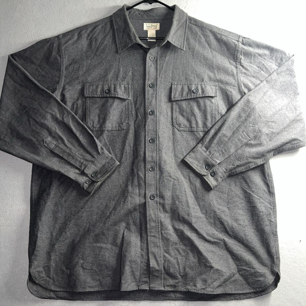 LL Bean Shirt Men XXL Gray Chamois Flannel Outdoor Chore Barn Rugged
